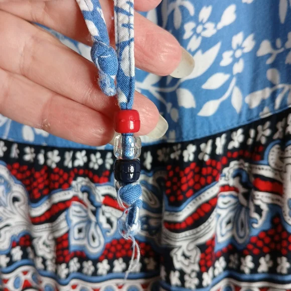 Vintage White Stag Blue and Red Tiered Maxi Skirt Sz Large - Picture 4 of 9